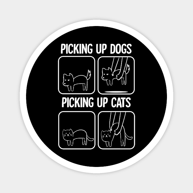 Cat Lover Picking Up dog and Cat Pet Owner Gift Magnet by 2blackcherries